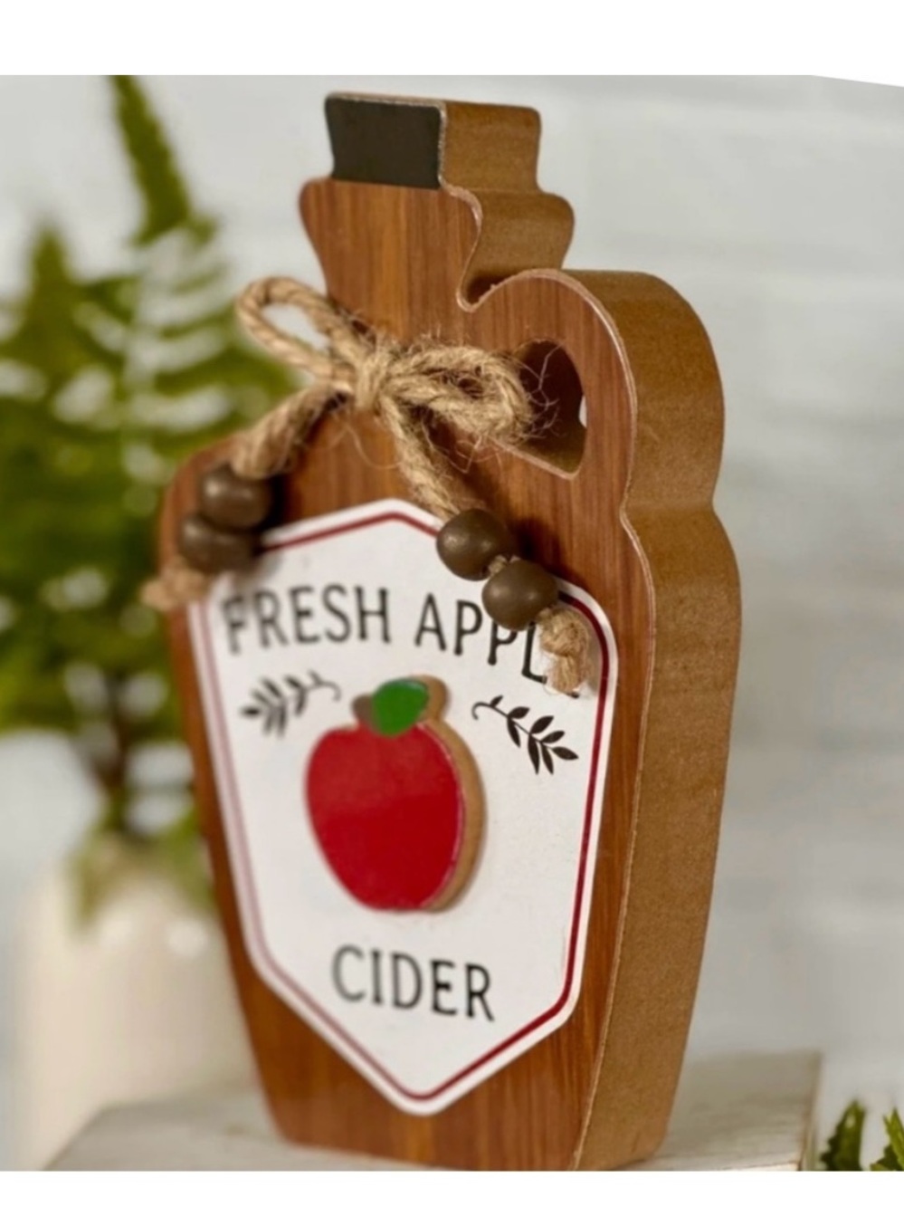 🆕- Harvest "Fresh Apple Cider" Jar Shaped Wooden Tabletop Decoration
